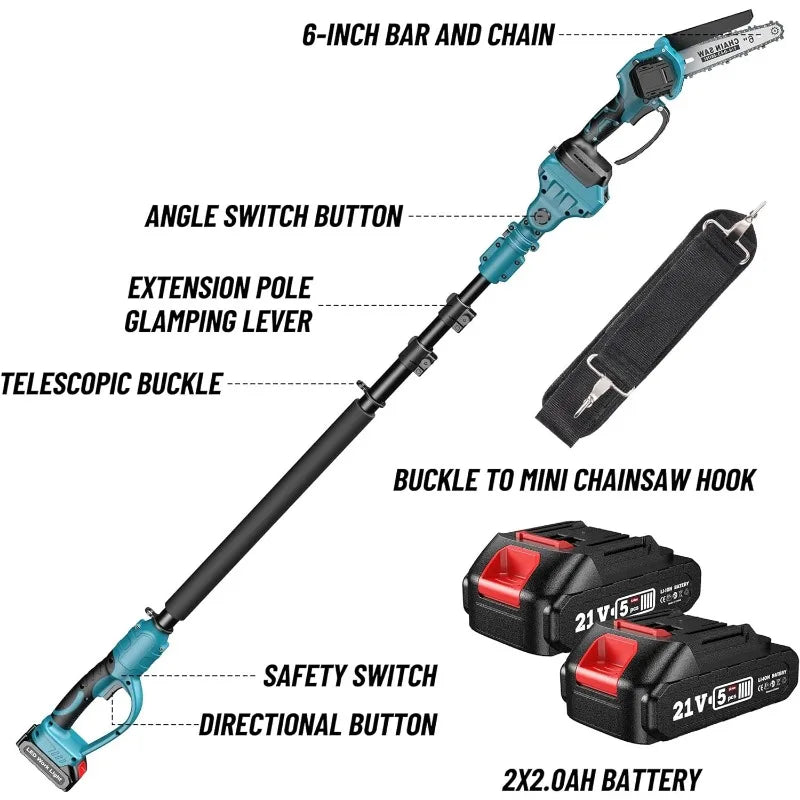 2-IN-1 Cordless Pole Saw & Mini Chainsaw, 6-inch Brushless Chain Saw