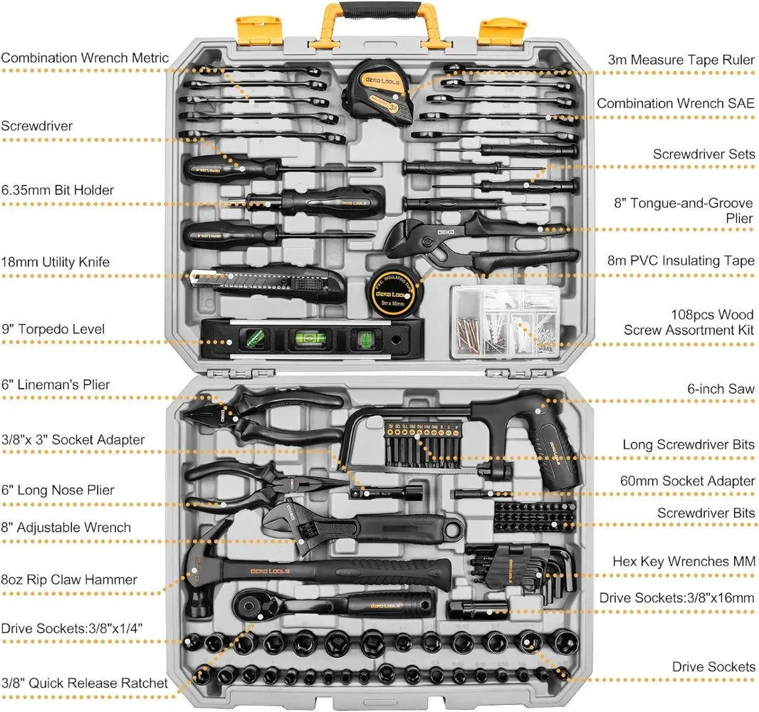 DEKOPRO 218-Piece General Household Hand Tool kit