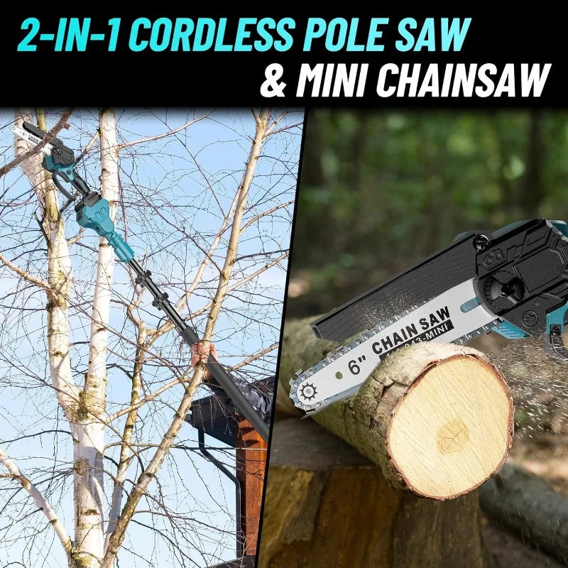 2-IN-1 Cordless Pole Saw & Mini Chainsaw, 6-inch Brushless Chain Saw