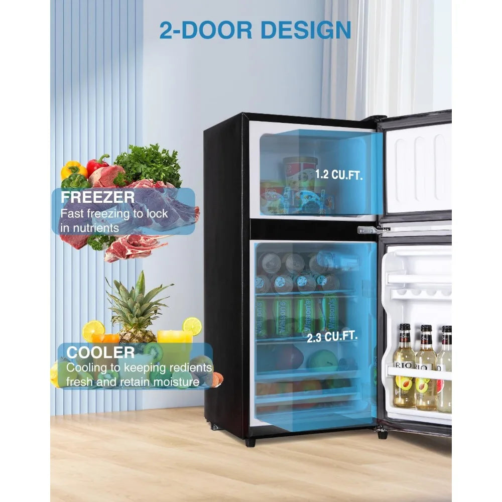 Compact Refrigerator Double Door Mini Fridge with Freezer